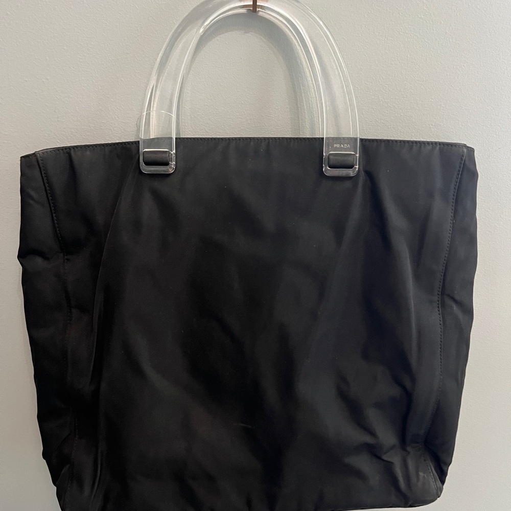 Prada Black Nylon Tote with Clear Handles